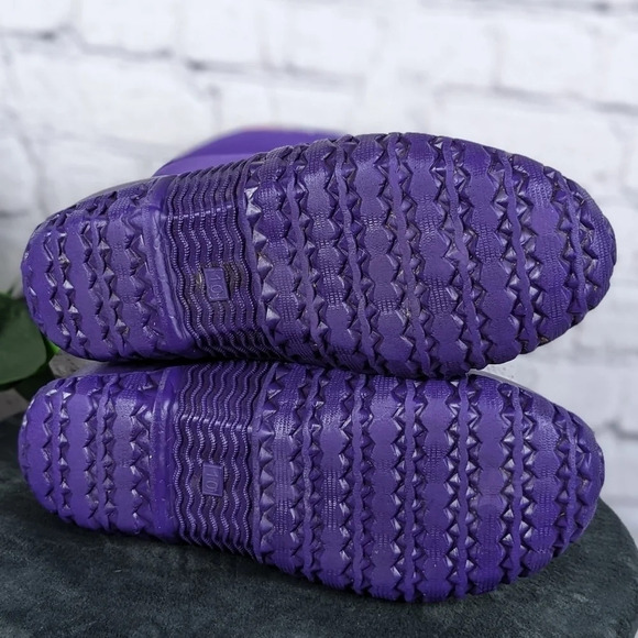 Wet weather rubber boots, rain, gardening, neoprene roll down purple floral 10 - Picture 9 of 15